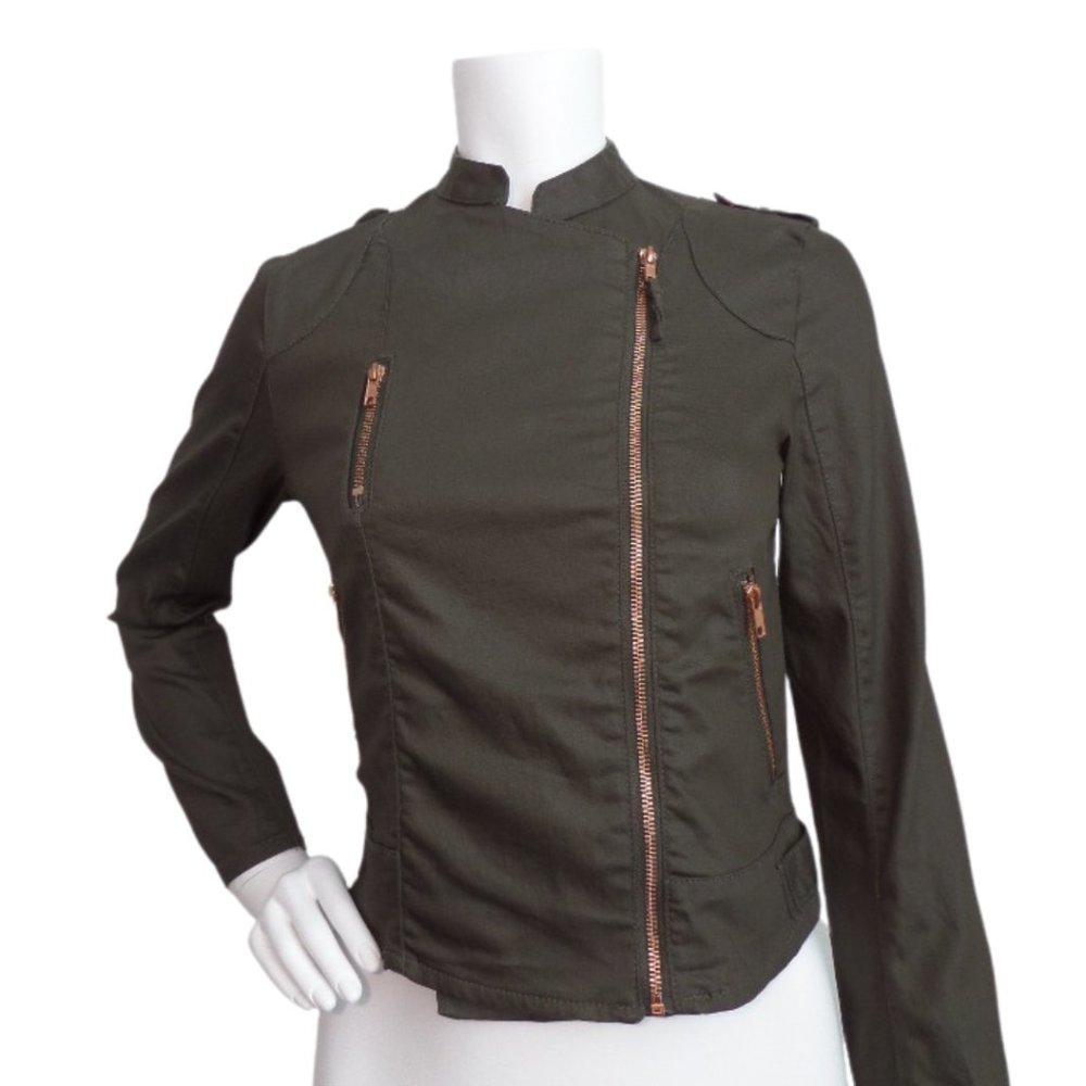 H&M | Olive Green Moto/Military Jacket with Rose Gold Zippers